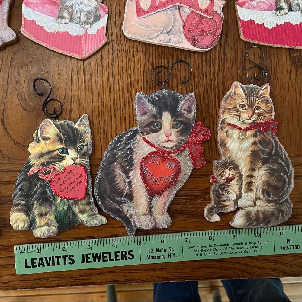 Set of 10 wooden Valentine's Day Cat and Dog Ornaments retro - Picture 5 of 7